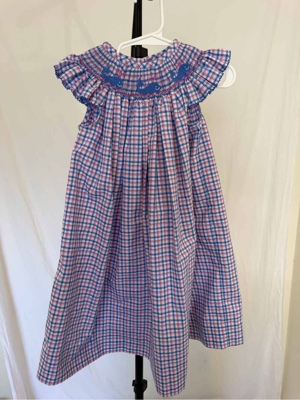 Southern Sunshine Smocked Whale Plaid Dress Size 2